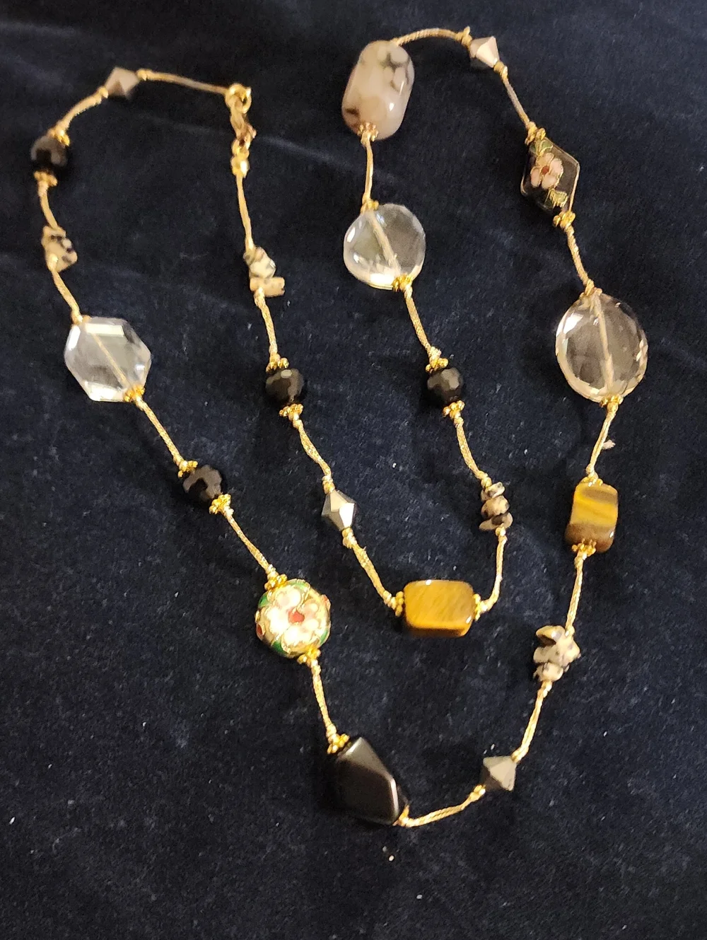 Vintage Premier Designs Necklace Multicolor Gemstones Cloisonne Flower Beads